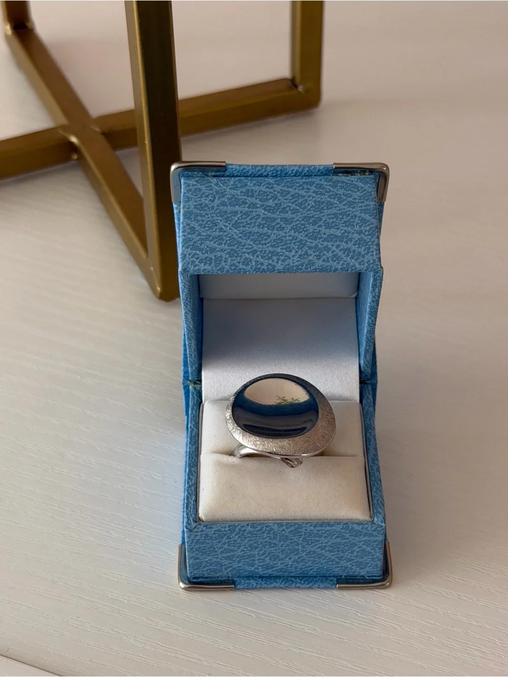 Vintage Modernist Concave Mirror Shield Ring – Contemporary Asymmetric Band